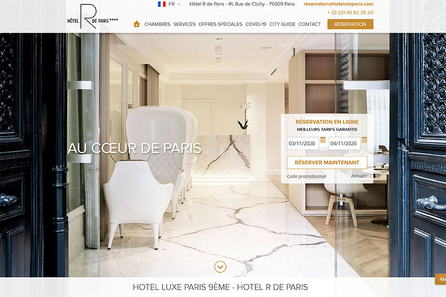 Création Site Hôtel R de Paris en 10 langues, accompagnement et SEO